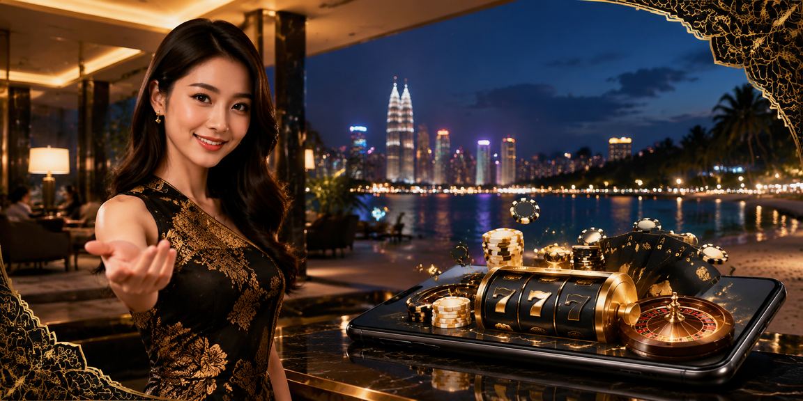 Aplikasi kasino Kuala Lumpur dengan reka bentuk batik Malaysia pada skrin telefon